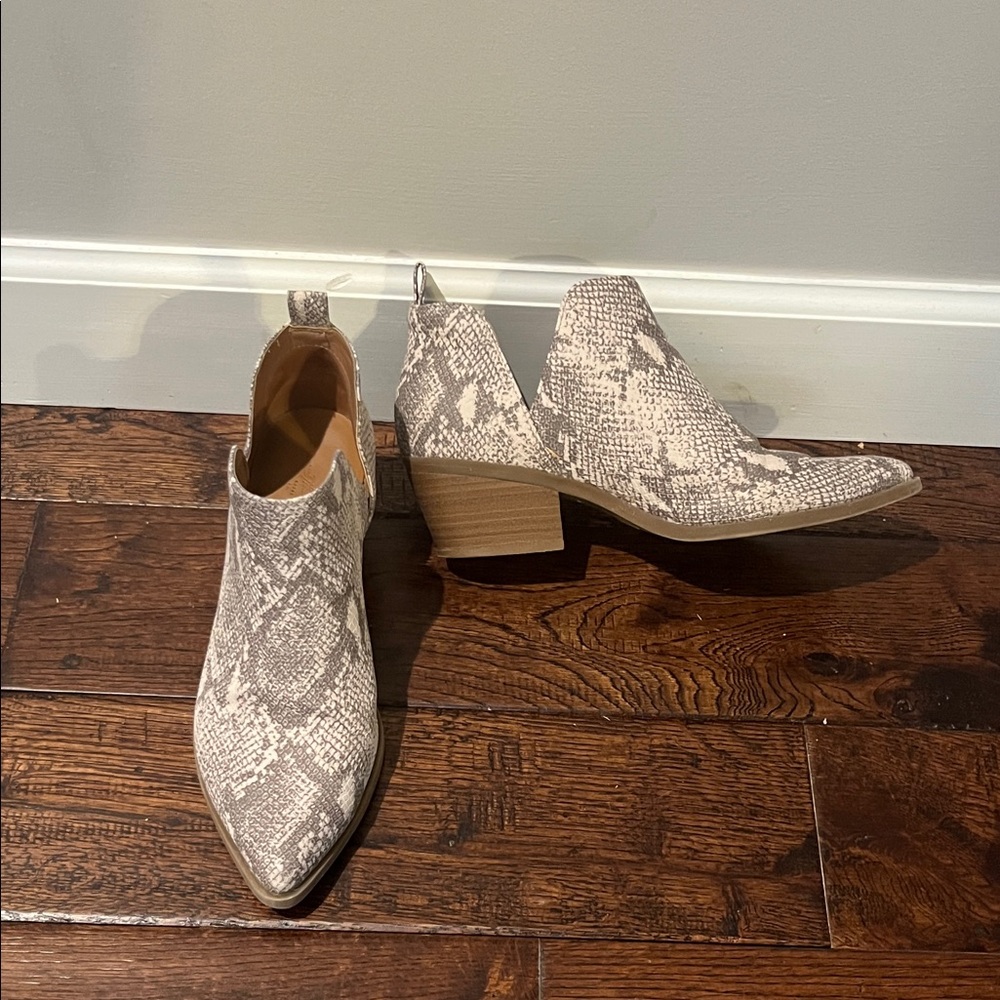 Faux snake skin booties